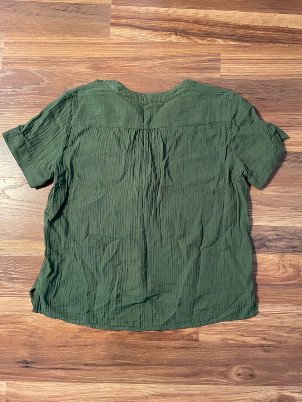 J Crew V-Neck Double Gauze Popover Top Green Women's Large - Picture 5 of 6